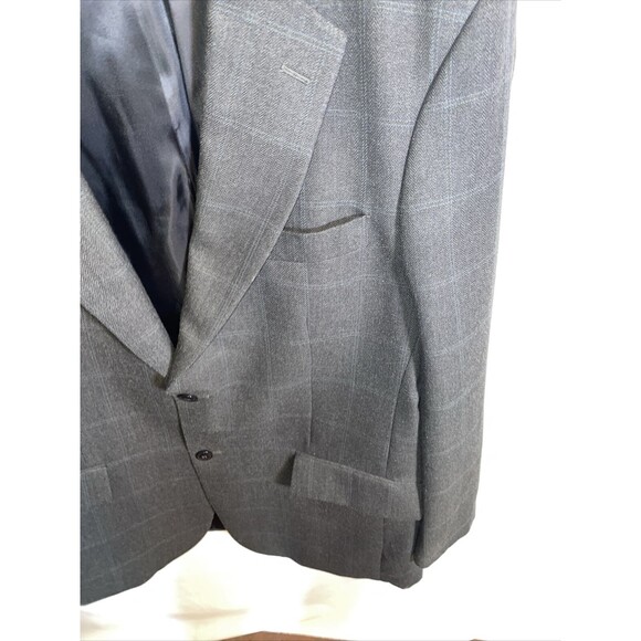 Haggar Suit Jacket Mens Size 42R Gray Windowpane Two Button Long Sleeve - Picture 7 of 12